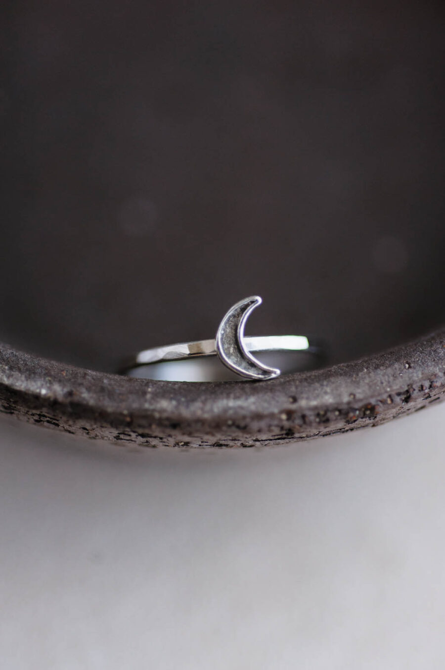 Lyra | Oxidized Crescent Moon Sterling Silver Ring | LoveGem Studio - Image 2