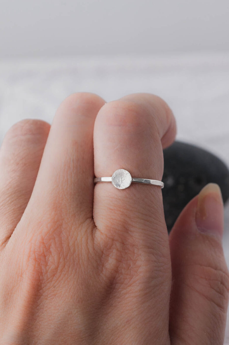 Aurora | Forged Full Moon Sterling Silver Ring | LoveGem Studio - Image 4