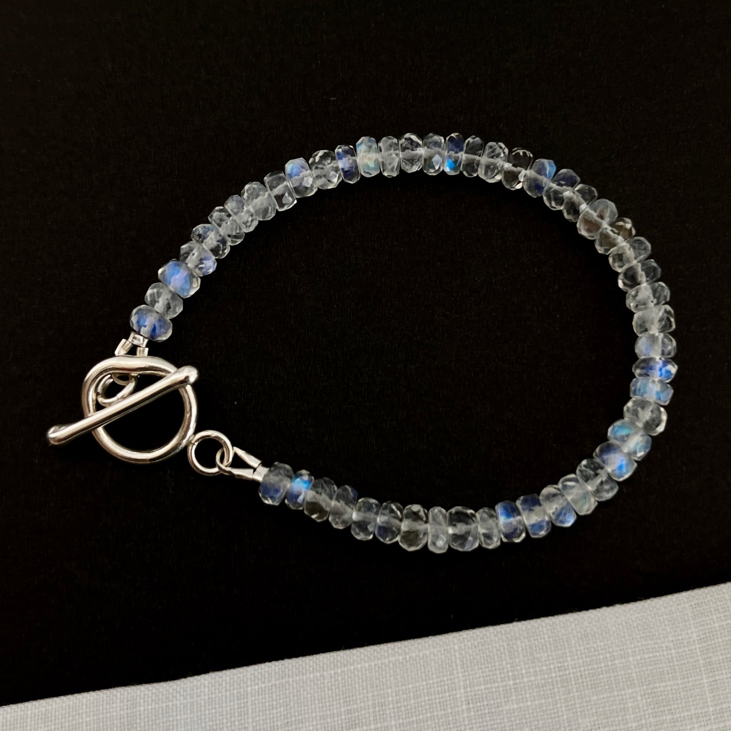 Lunar Luminary Bracelet – Luxe Grade Moonstone with Argentium Silver Toggle