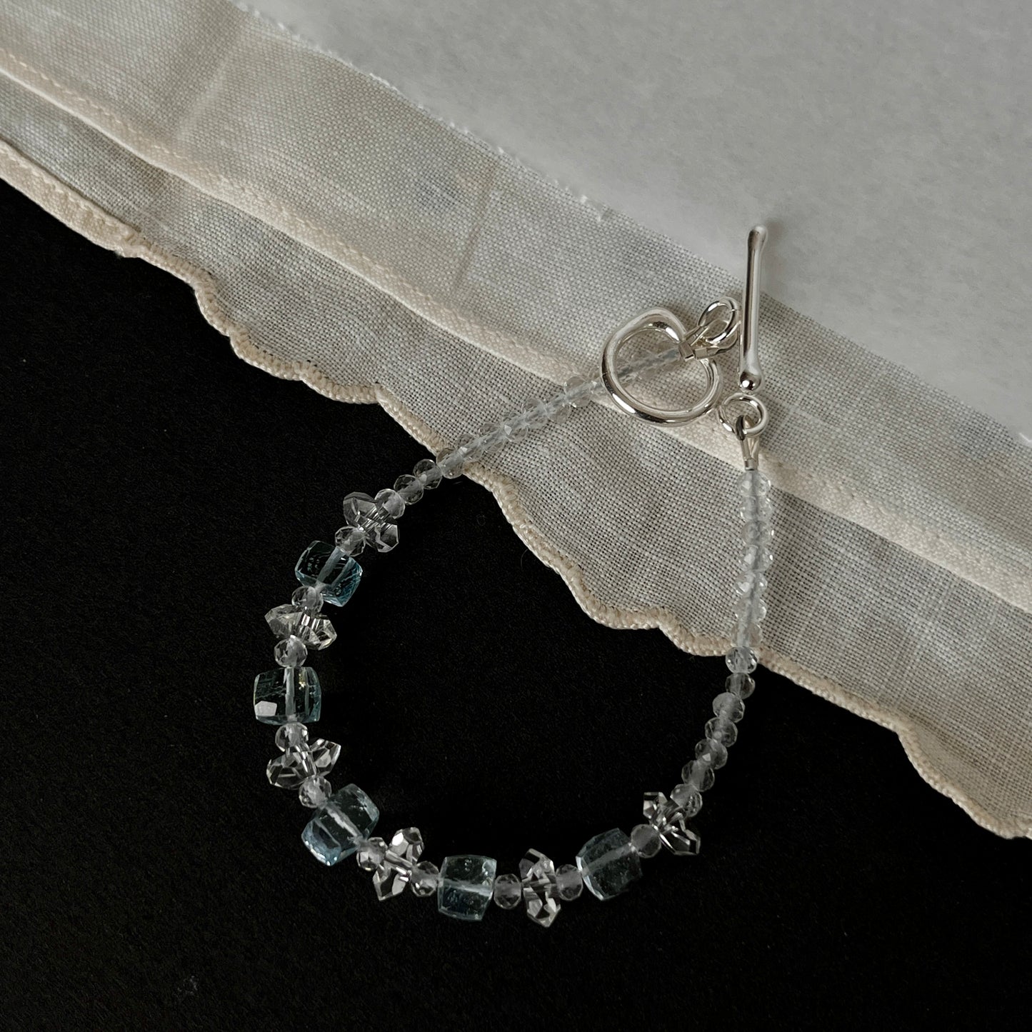 Geometric Sky Blue Topaz & Quartz Bracelet – Modern Harmony Jewelry with Argentium Silver Toggle