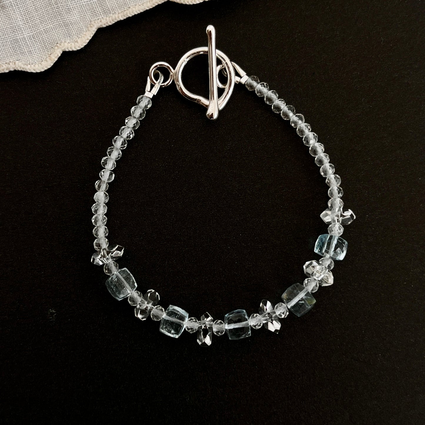 Geometric Sky Blue Topaz & Quartz Bracelet – Modern Harmony Jewelry with Argentium Silver Toggle