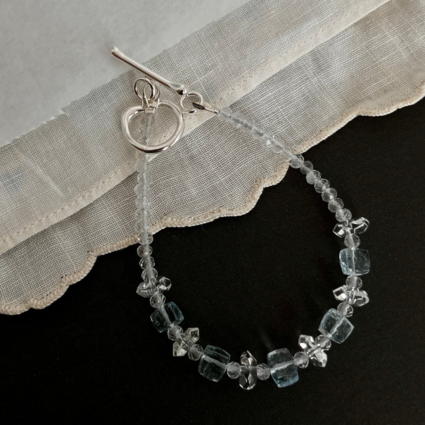 Geometric Sky Blue Topaz & Quartz Bracelet – Modern Harmony Jewelry with Argentium Silver Toggle