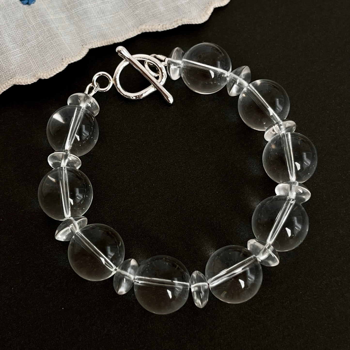 12mm Chunky Quartz Bead Bracelet – Maxi Healing Crystal Jewelry with Argentium Silver Toggle