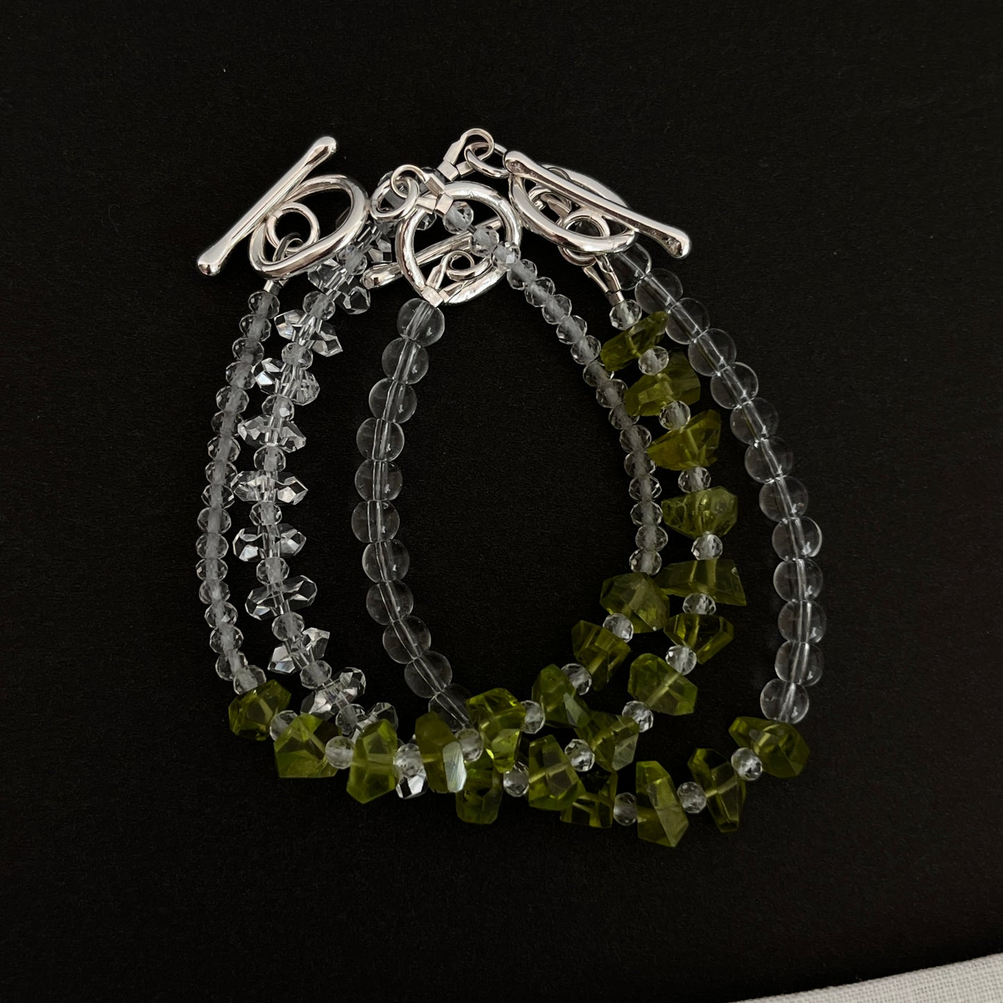 Sunlit Abundance Bracelet – Premium Grade Peridot & Ice-Clear Quartz with Argentium Silver Toggle