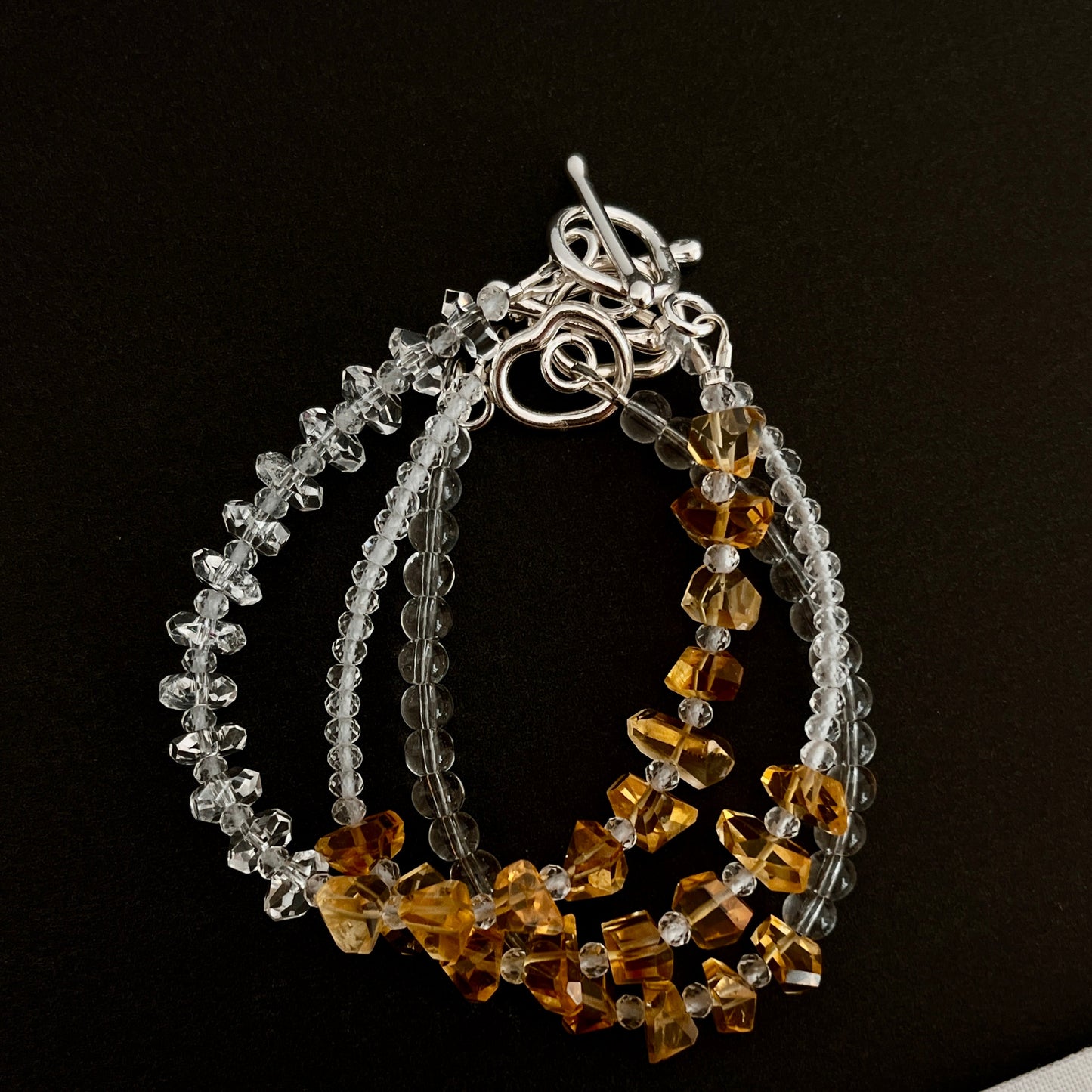 Golden Citrine Nugget & Quartz Bead Bracelet – Sun-Kissed Artisan Jewelry with Argentium Silver Toggle