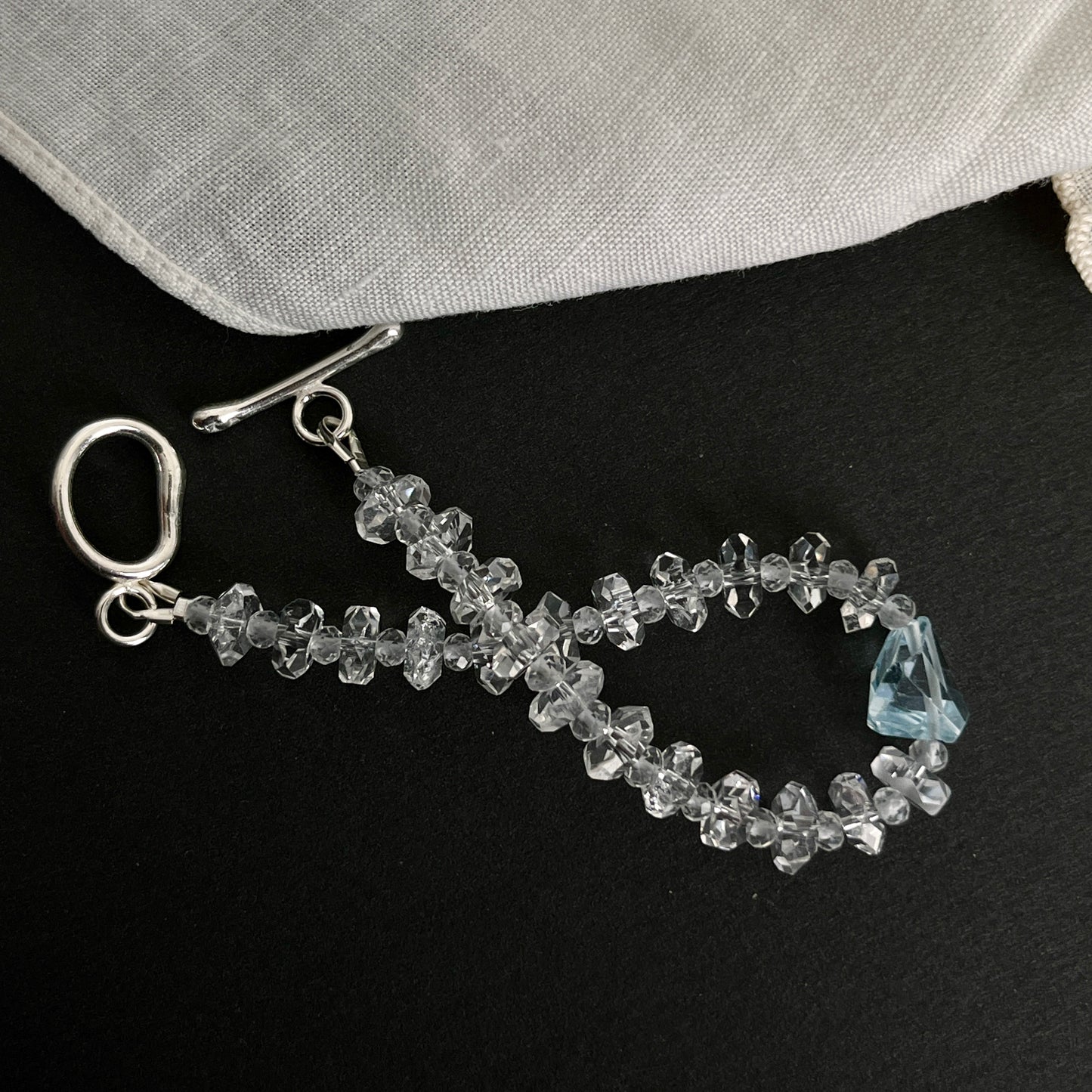 Sky Blue Topaz Nugget & Quartz Bracelet – Dual-Energy Sea & Sky Crystal Jewelry with Argentium Silver Toggle