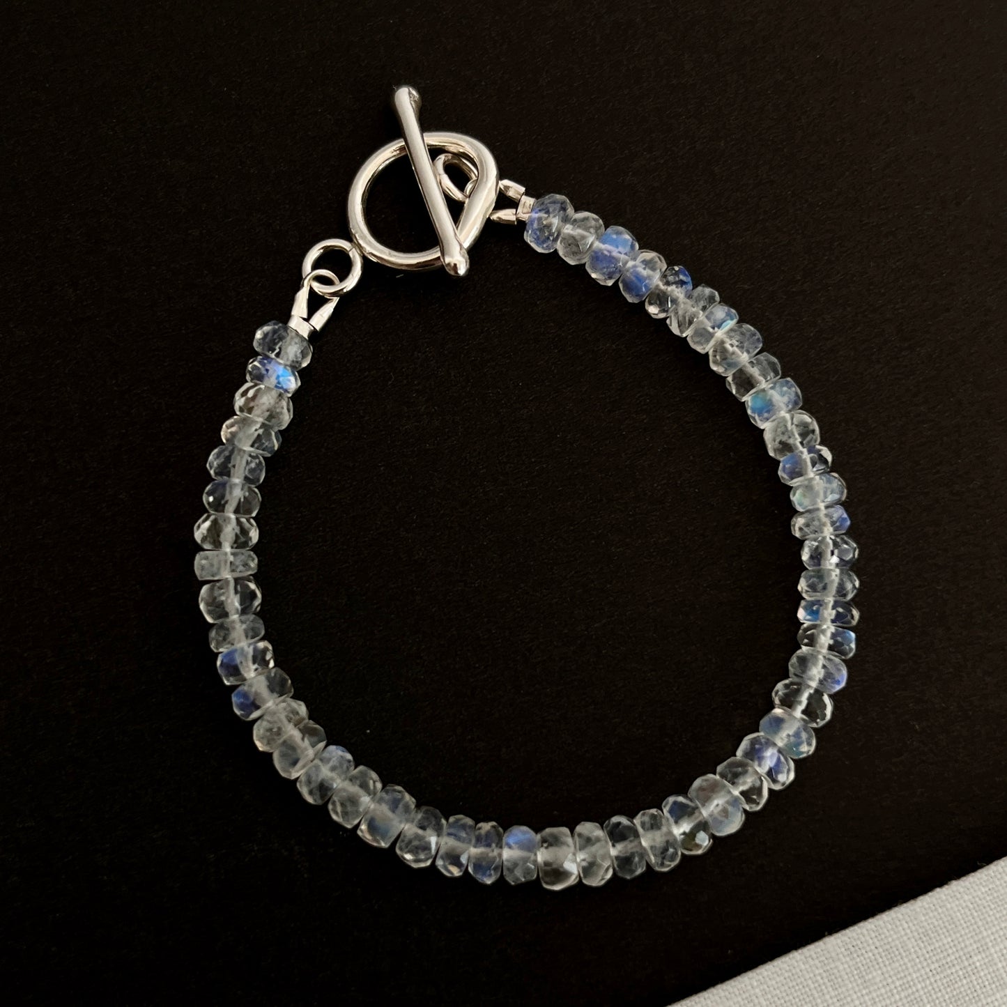 Lunar Luminary Bracelet – Luxe Grade Moonstone with Argentium Silver Toggle
