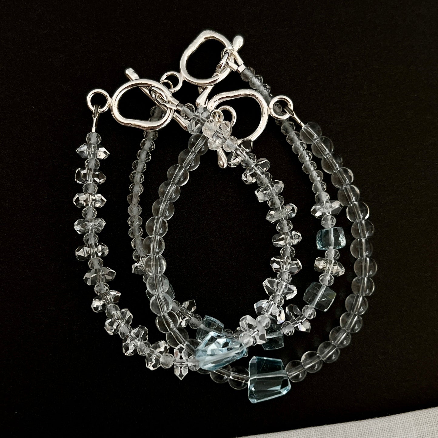 Sky Blue Topaz Nugget & Quartz Bracelet – Dual-Energy Sea & Sky Crystal Jewelry with Argentium Silver Toggle