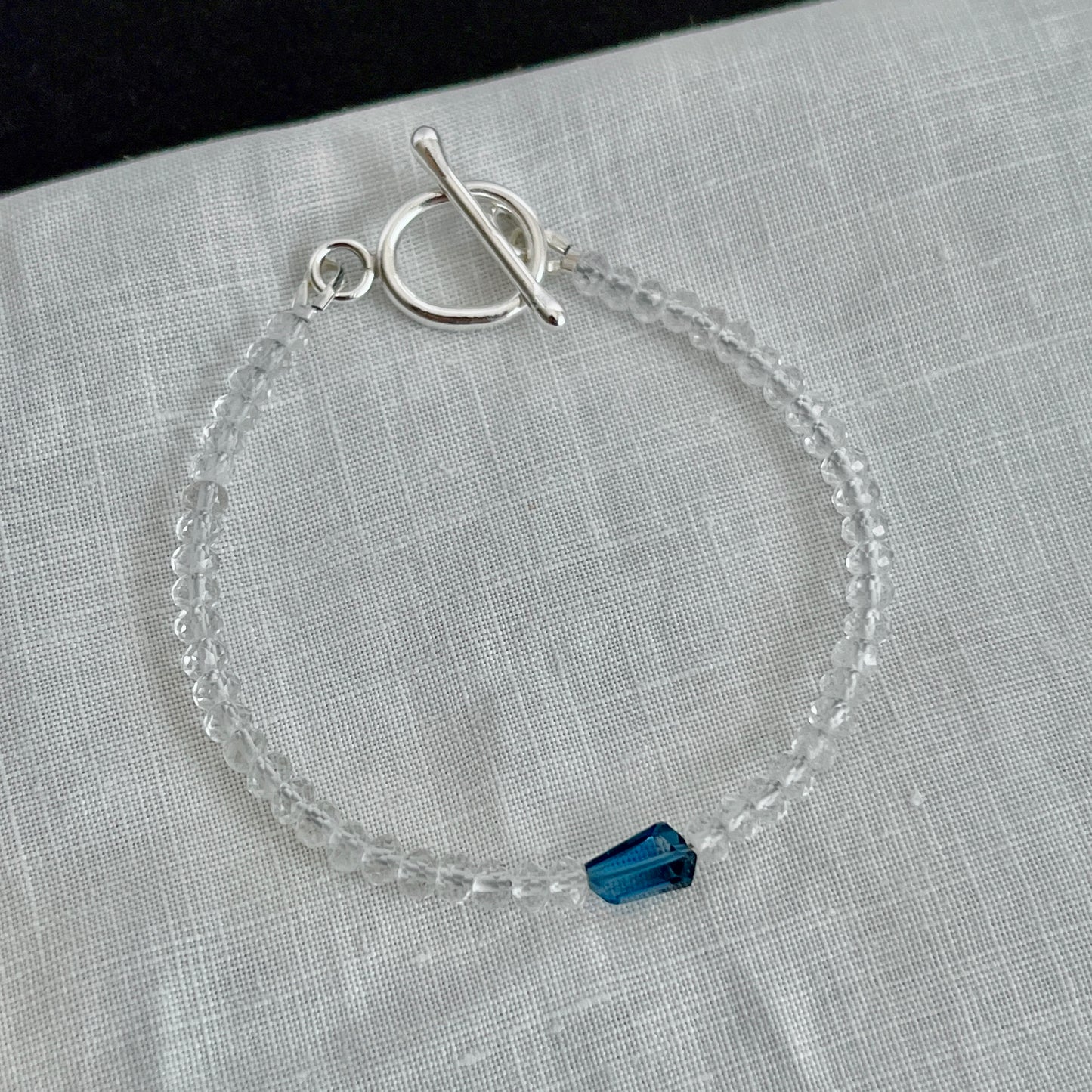 London Blue Topaz Nugget & Quartz Bracelet – Deep Ocean Jewelry with Argentium Silver Toggle