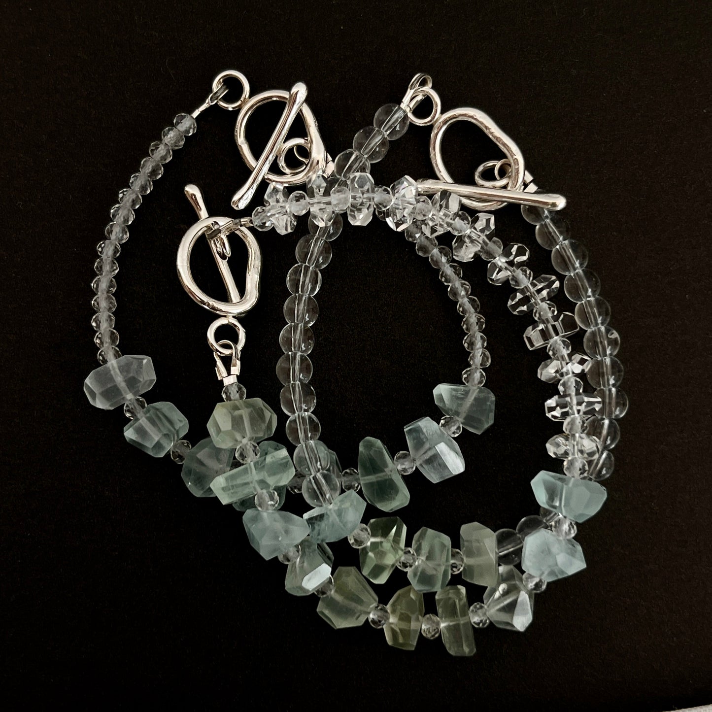 Ocean's Whisper Bracelet – Premium Grade Aquamarine & Ice-Clear Quartz with Argentium Silver Toggle