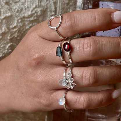 The Triple Prism Statement Ring – Herkimer Diamond Quartz & Fused Argentium