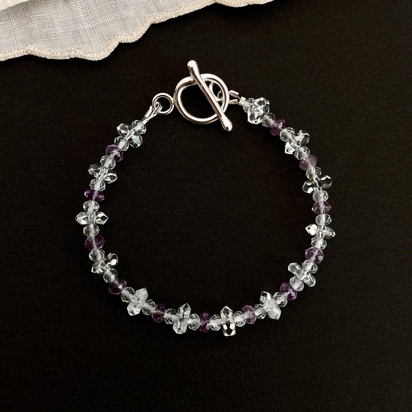 Pink Amethyst & Quartz Bracelet – Dual-Energy Crystal Jewelry with Argentium Silver Toggle