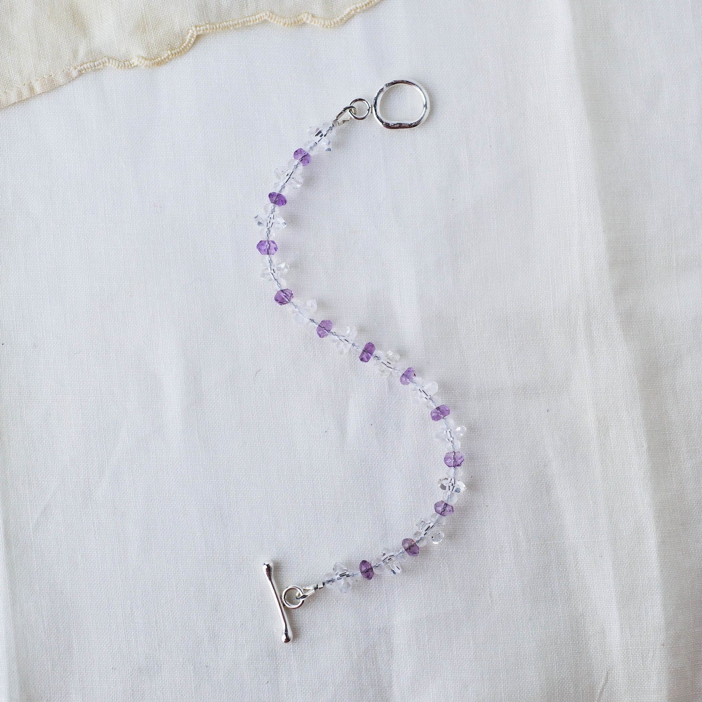 Pink Amethyst & Quartz Bracelet – Dual-Energy Crystal Jewelry with Argentium Silver Toggle