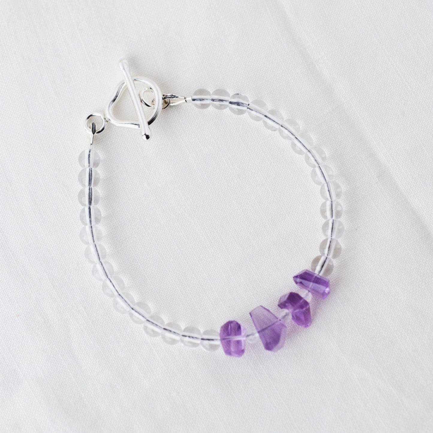 Amethyst Nugget & Smooth Quartz Bracelet – Minimalist Jewelry with Argentium Silver Toggle