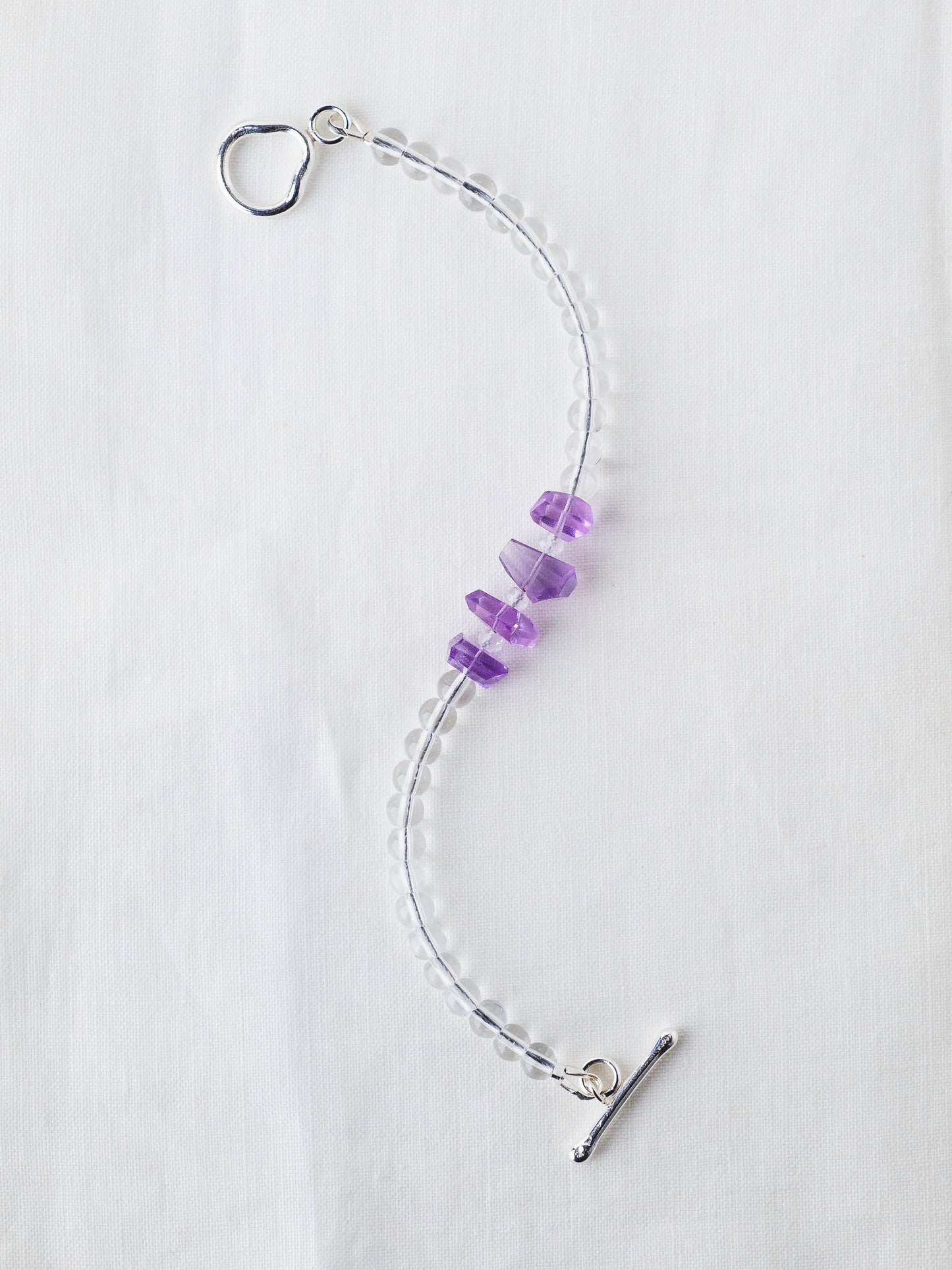 Amethyst Nugget & Smooth Quartz Bracelet – Minimalist Jewelry with Argentium Silver Toggle