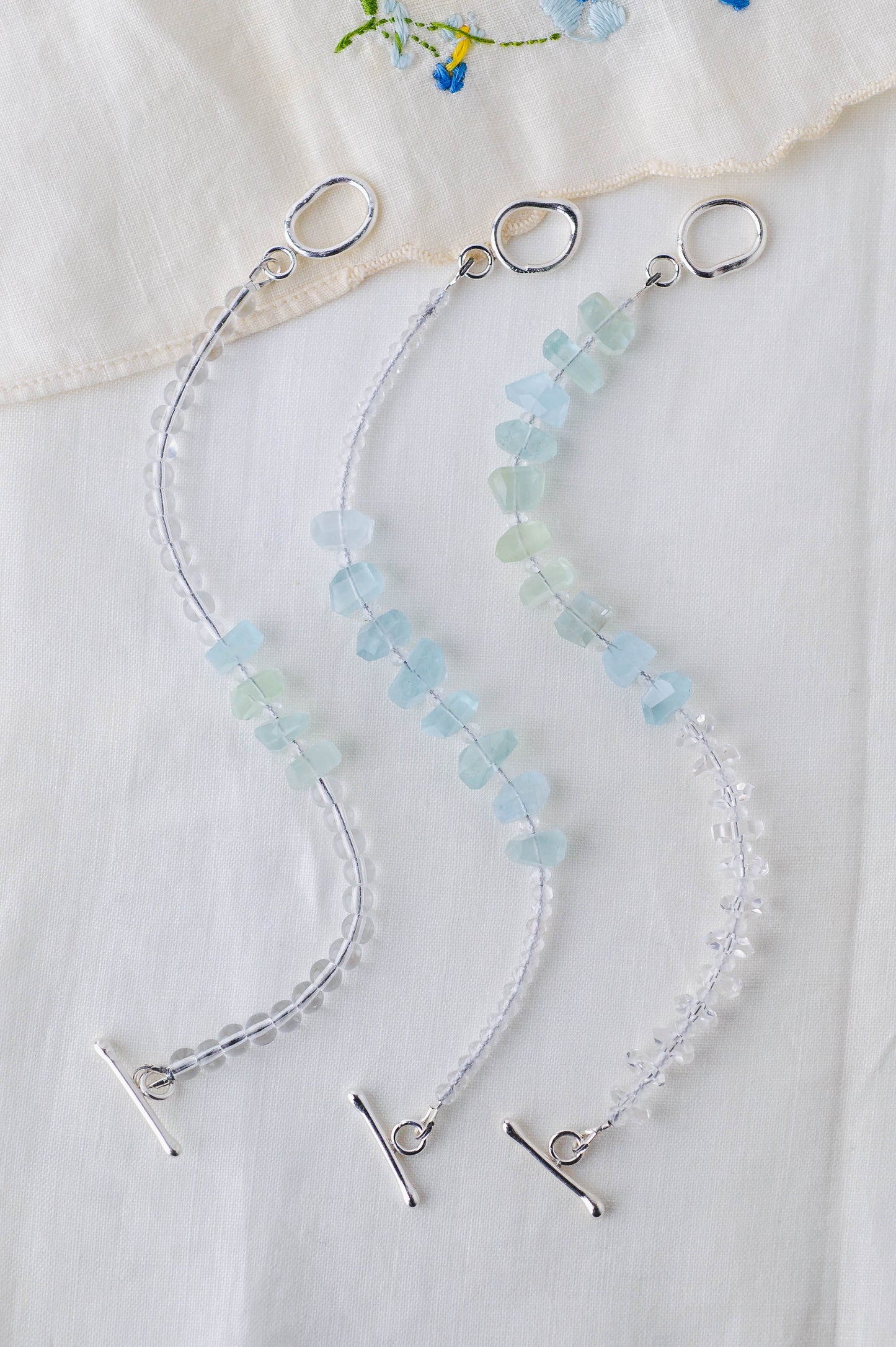 Ocean's Whisper Bracelet – Premium Grade Aquamarine & Ice-Clear Quartz with Argentium Silver Toggle