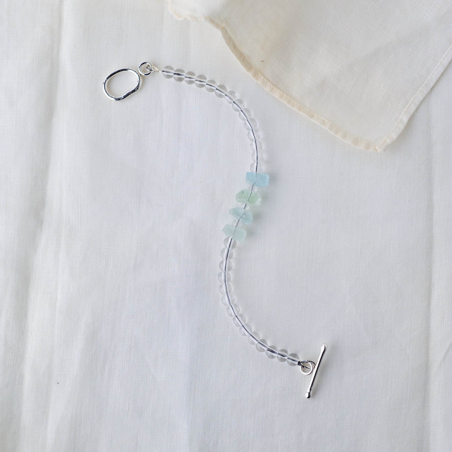 Aquamarine Nugget & Smooth Quartz Bracelet – Sterling Silver Dual-Energy Sea & Sky Crystal Jewelry