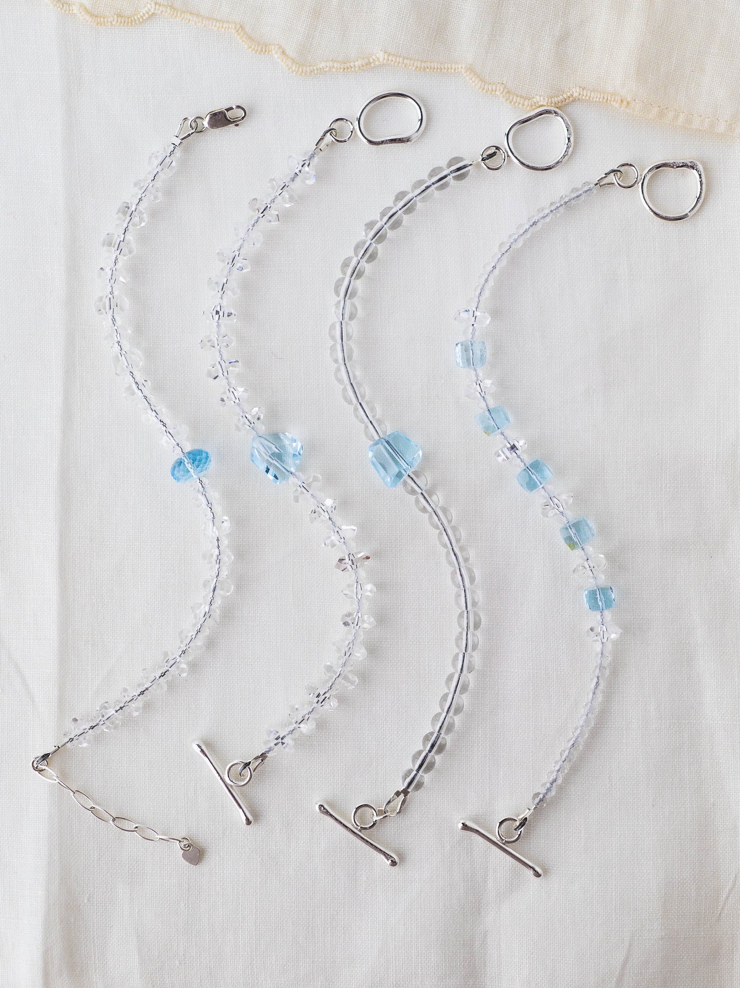 Sky Blue Topaz Nugget & Quartz Bracelet – Dual-Energy Sea & Sky Crystal Jewelry with Argentium Silver Toggle