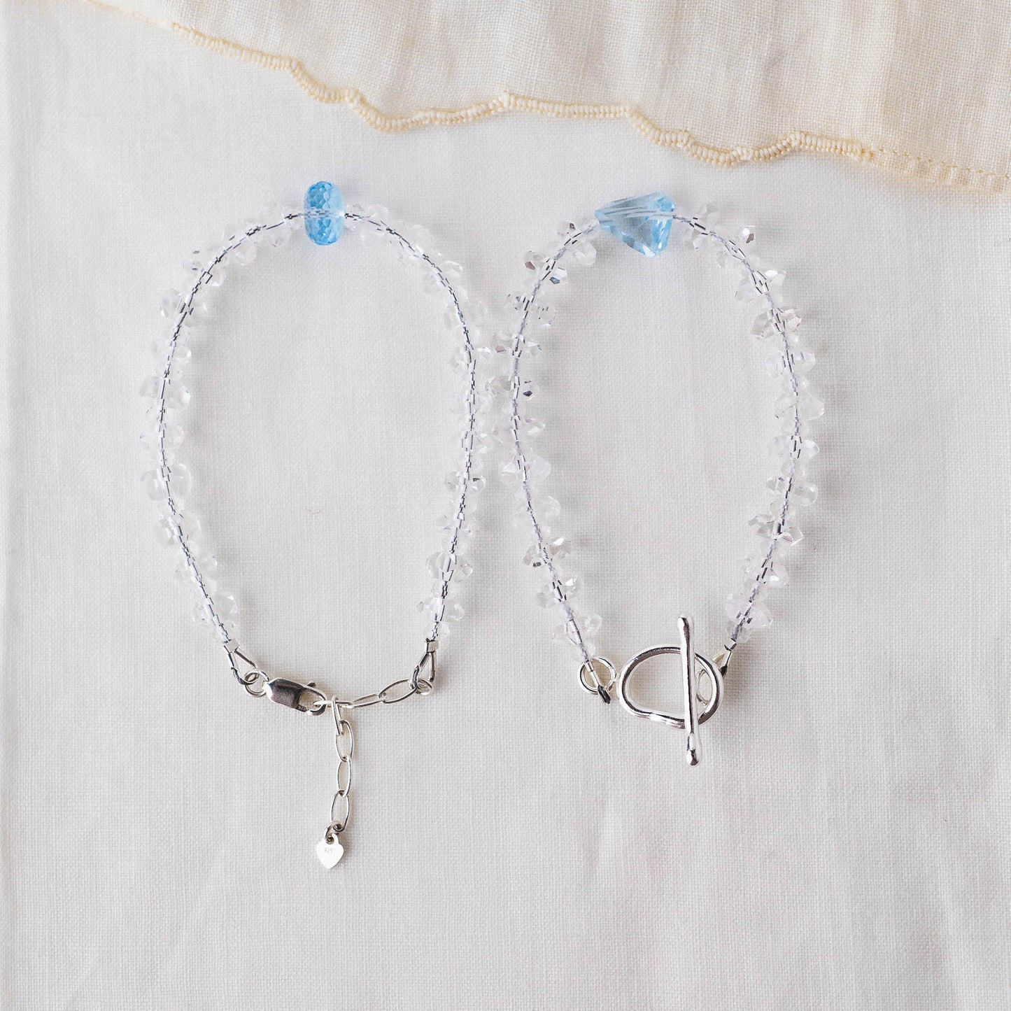 Sky Blue Topaz Nugget & Quartz Bracelet – Dual-Energy Sea & Sky Crystal Jewelry with Argentium Silver Toggle