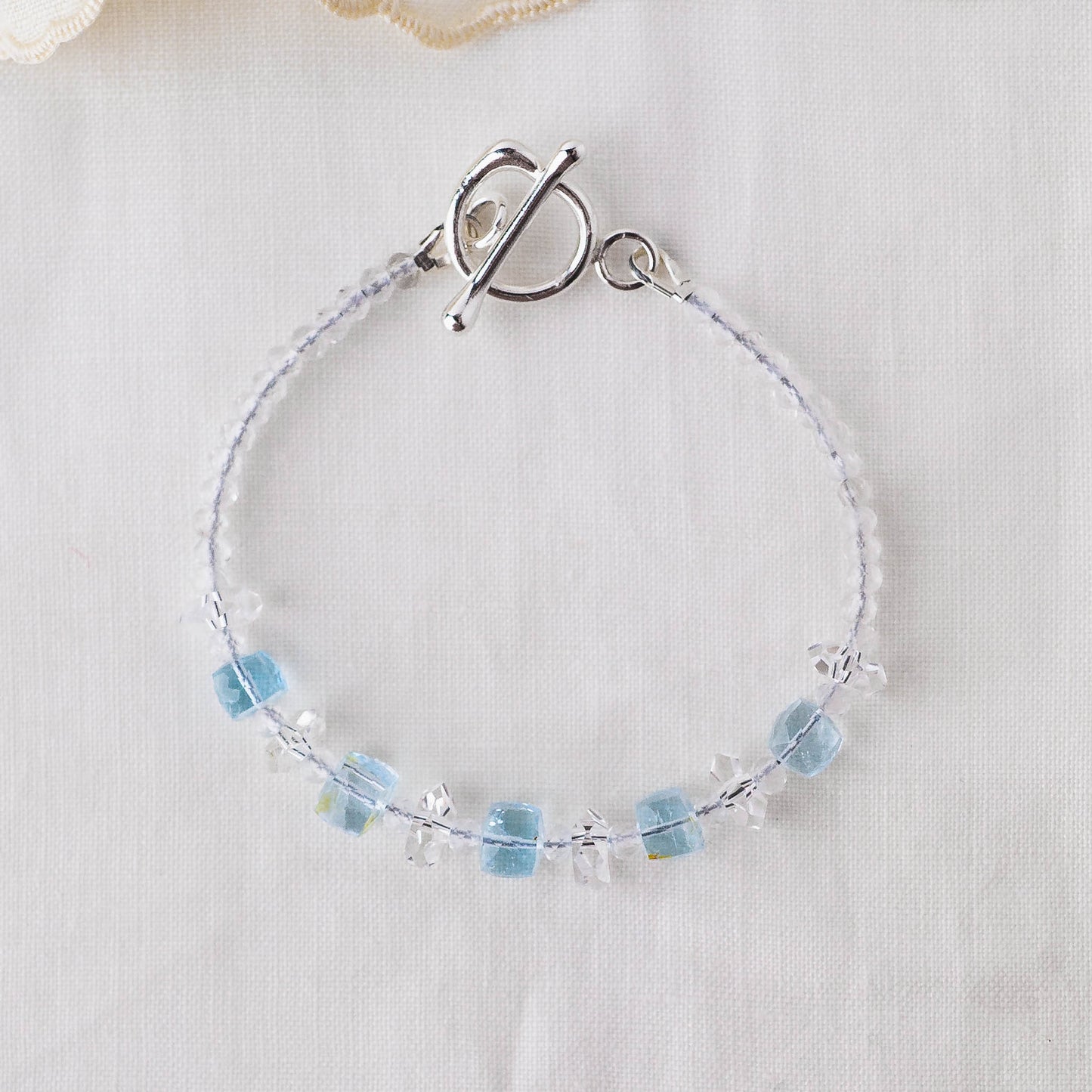 Geometric Sky Blue Topaz & Quartz Bracelet – Modern Harmony Jewelry with Argentium Silver Toggle