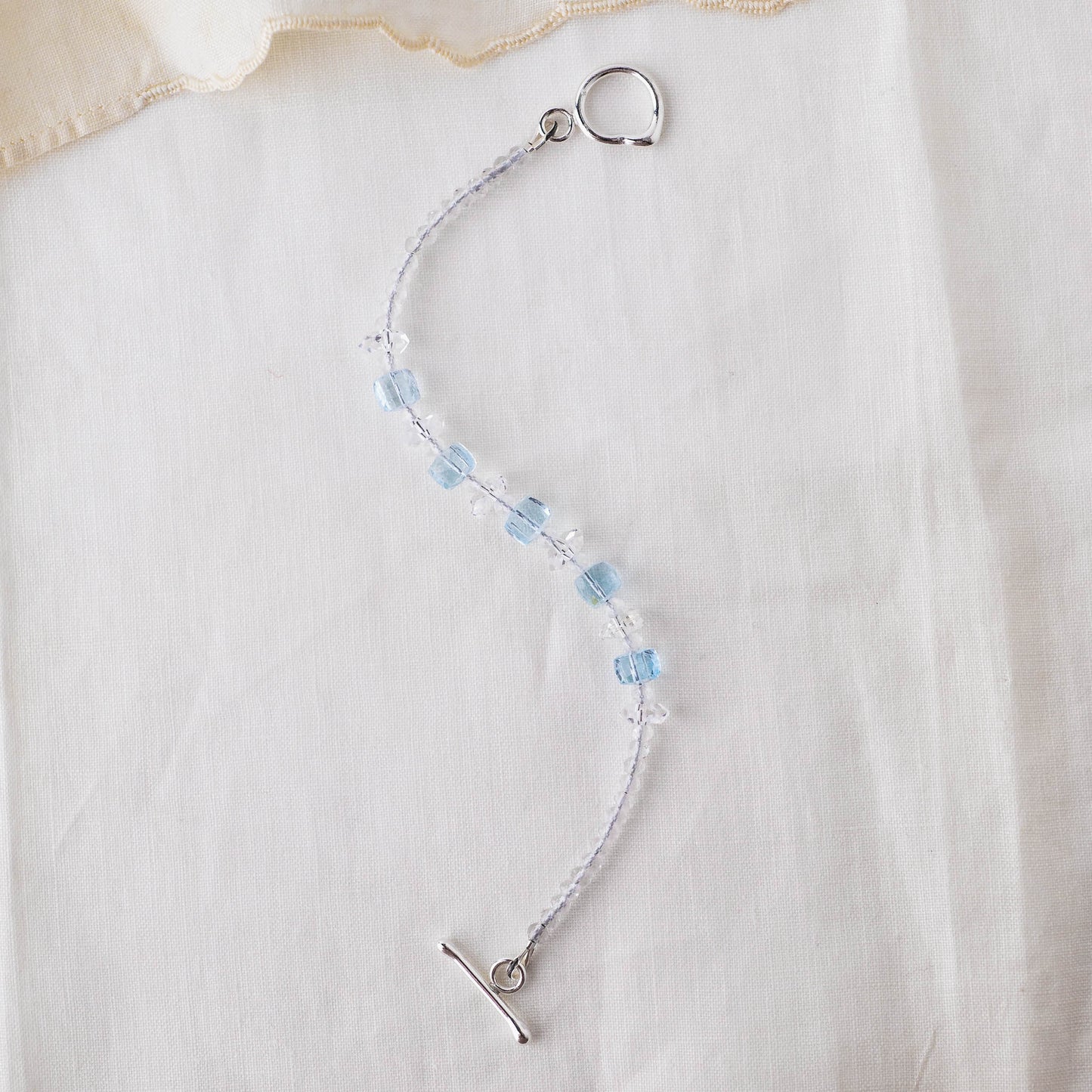 Geometric Sky Blue Topaz & Quartz Bracelet – Modern Harmony Jewelry with Argentium Silver Toggle