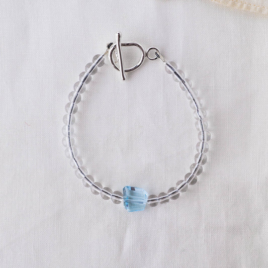 Sky Blue Topaz Nugget & Smooth Quartz Bracelet – Azure Serenity Jewelry with Argentium Silver Toggle