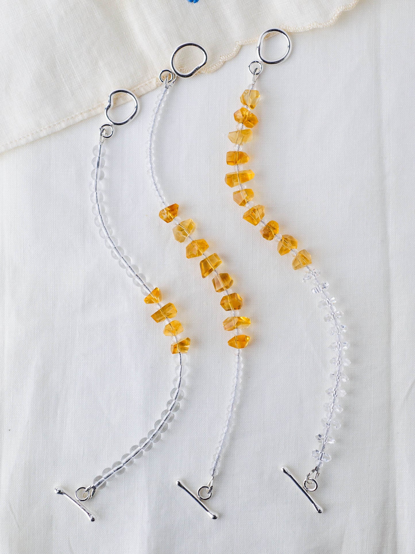 Golden Citrine Nugget & Quartz Bead Bracelet – Sun-Kissed Artisan Jewelry with Argentium Silver Toggle