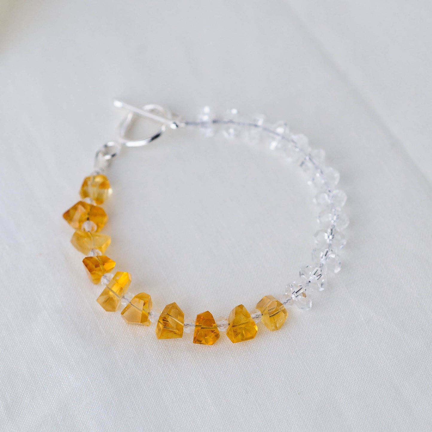 Golden Abundance Bracelet – Premium Grade Citrine & Ice-Clear Quartz with Argentium Silver Toggle