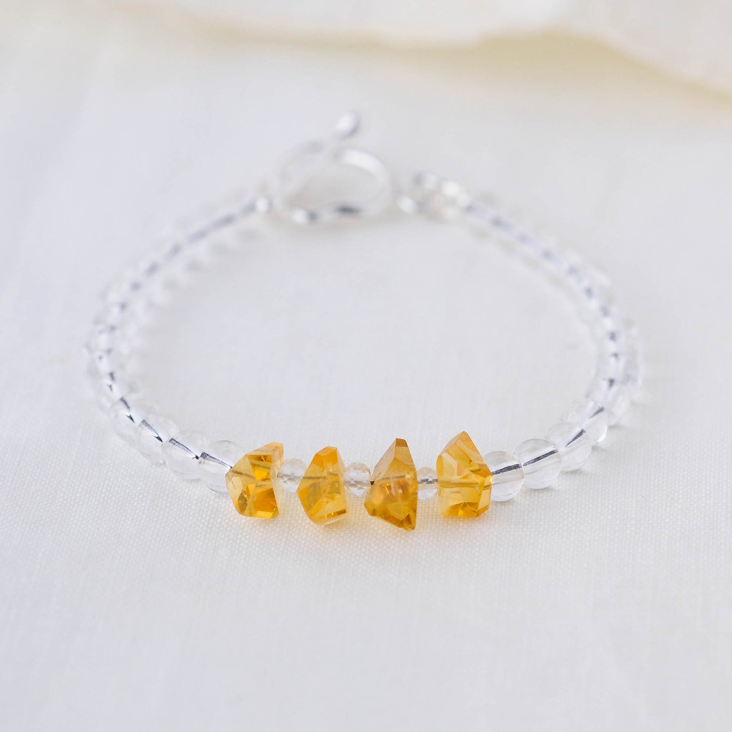 Golden Citrine Nugget & Smooth Quartz Bracelet – Wealth & Clarity Crystal Jewelry with Argentium Silver Toggle