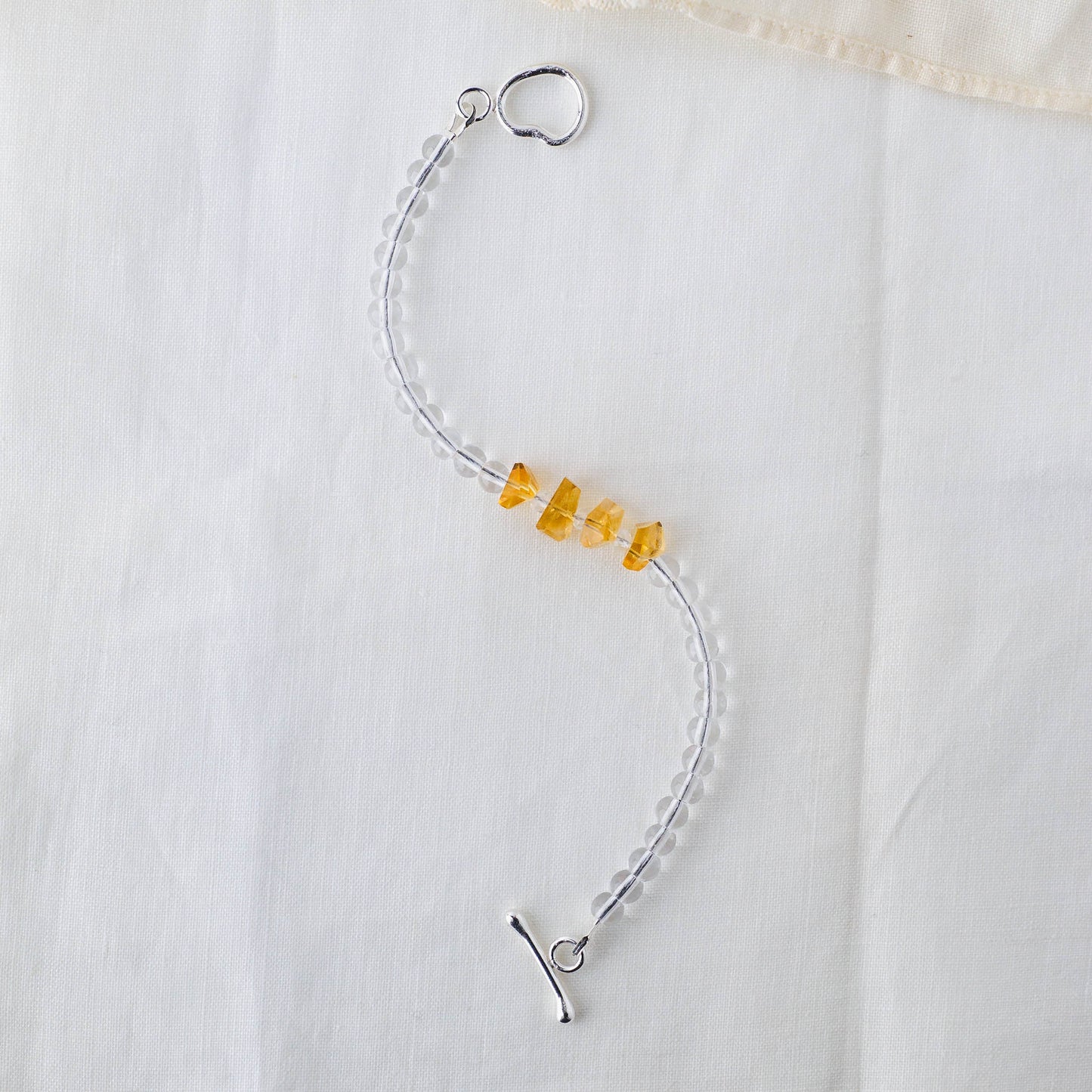Golden Citrine Nugget & Smooth Quartz Bracelet – Wealth & Clarity Crystal Jewelry with Argentium Silver Toggle