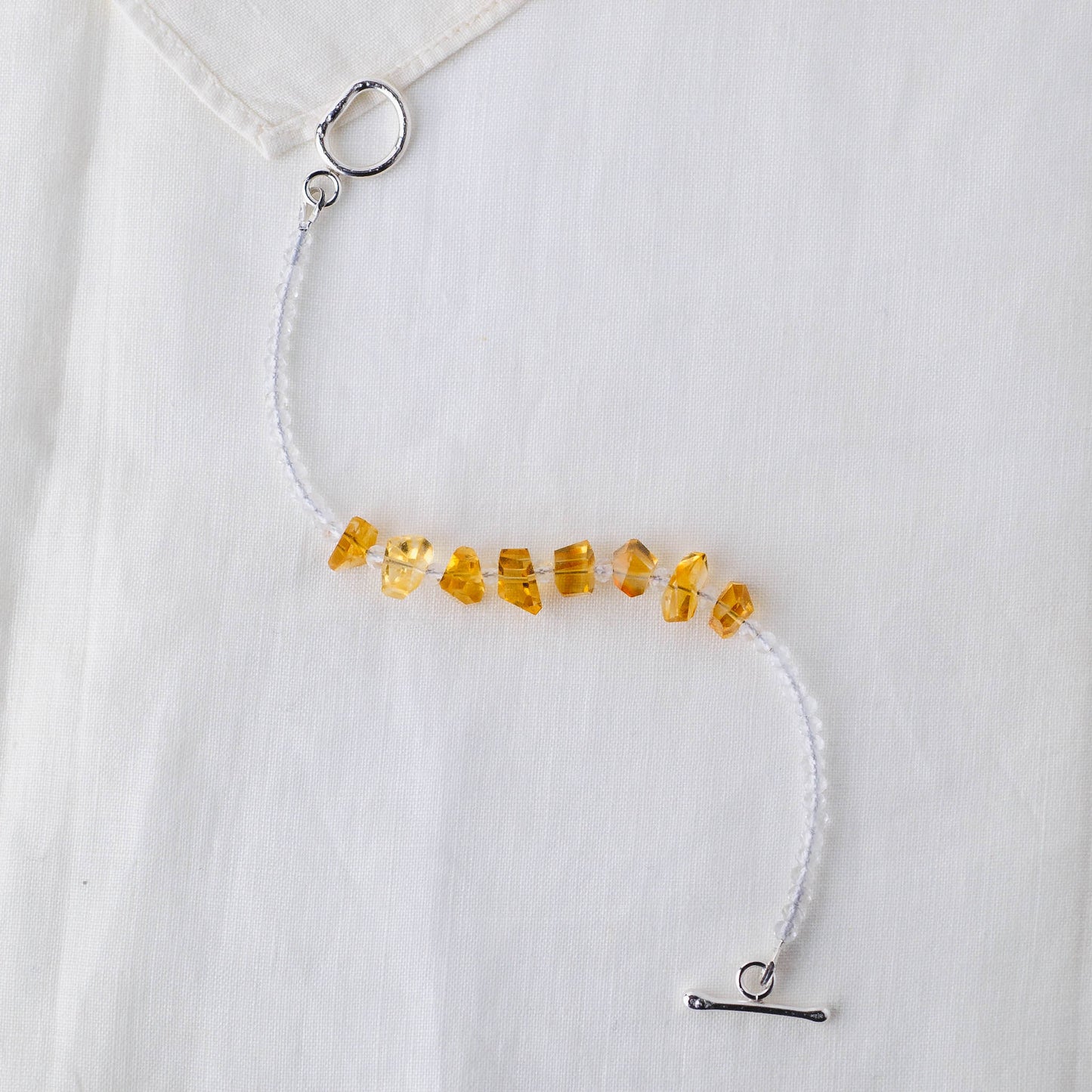 Golden Citrine Nugget & Quartz Bead Bracelet – Sun-Kissed Artisan Jewelry with Argentium Silver Toggle