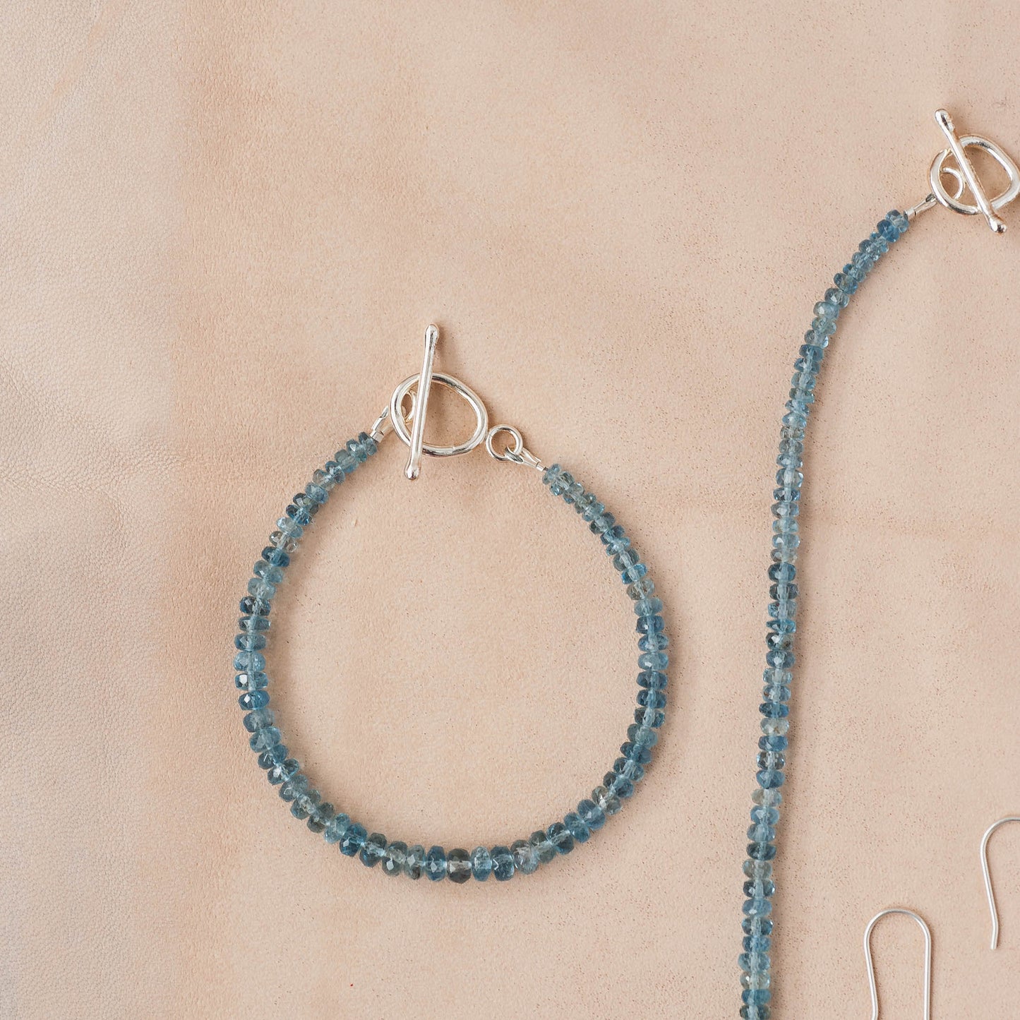 The Luminous Current Bracelet – Glassy Aquamarine Rondelles & Fused Argentium