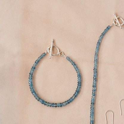 The Luminous Current Bracelet – Glassy Aquamarine Rondelles & Fused Argentium