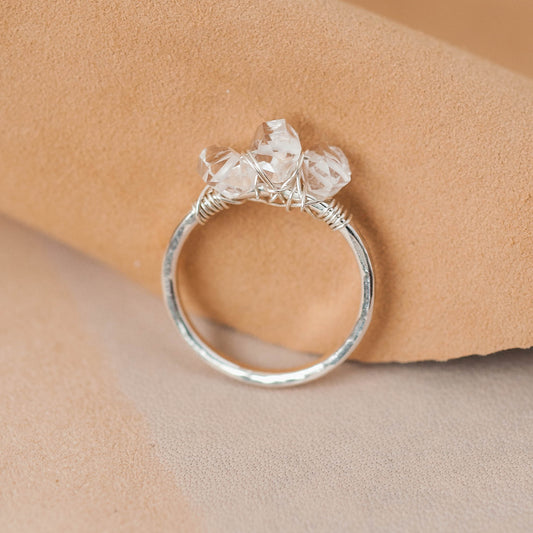 The Triple Prism Statement Ring – Herkimer Diamond Quartz & Fused Argentium