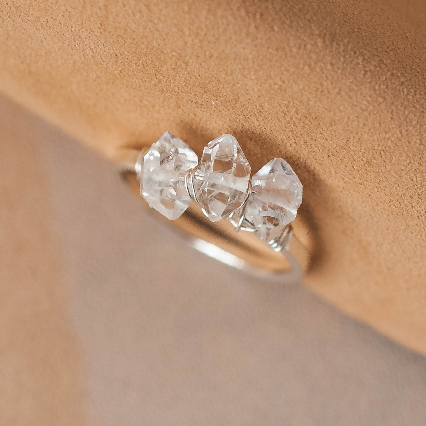 The Triple Prism Statement Ring – Herkimer Diamond Quartz & Fused Argentium