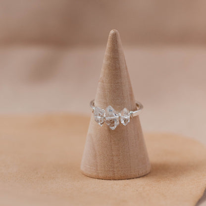The Triple Prism Statement Ring – Herkimer Diamond Quartz & Fused Argentium