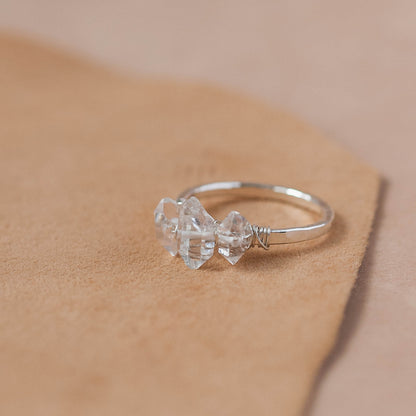 The Triple Prism Statement Ring – Herkimer Diamond Quartz & Fused Argentium