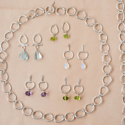The Wisdom & Calm Drop Earrings – Glassy Amethyst & Fused Argentium