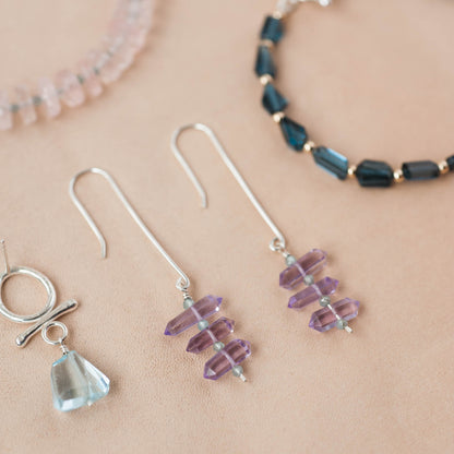 The Intuitive Path Dangle Earrings – Double-Terminated Pink Amethyst & Blue Apatite