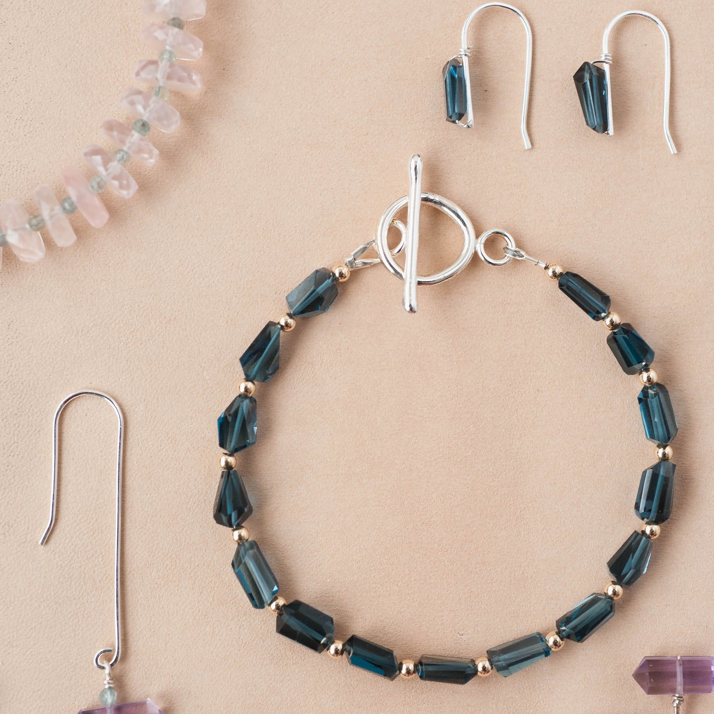 The Midnight Sovereign Bracelet – London Blue Topaz & 14k Gold Beads