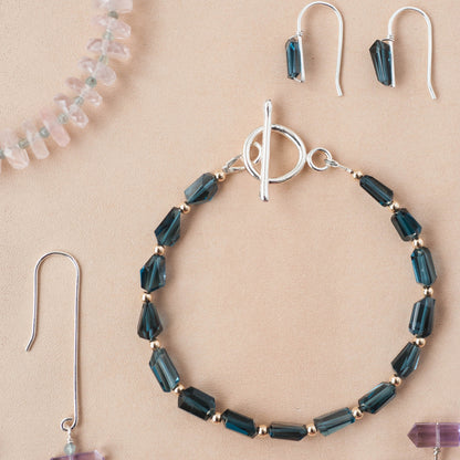 The Midnight Sovereign Bracelet – London Blue Topaz & 14k Gold Beads