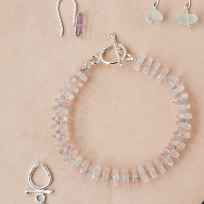 The Gentle Authority Bracelet – Rose Quartz Heishi & Blue Apatite