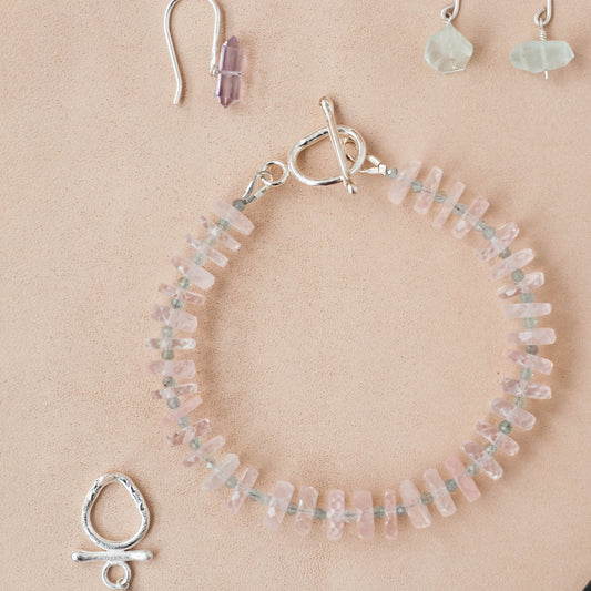 The Gentle Authority Bracelet – Rose Quartz Heishi & Blue Apatite