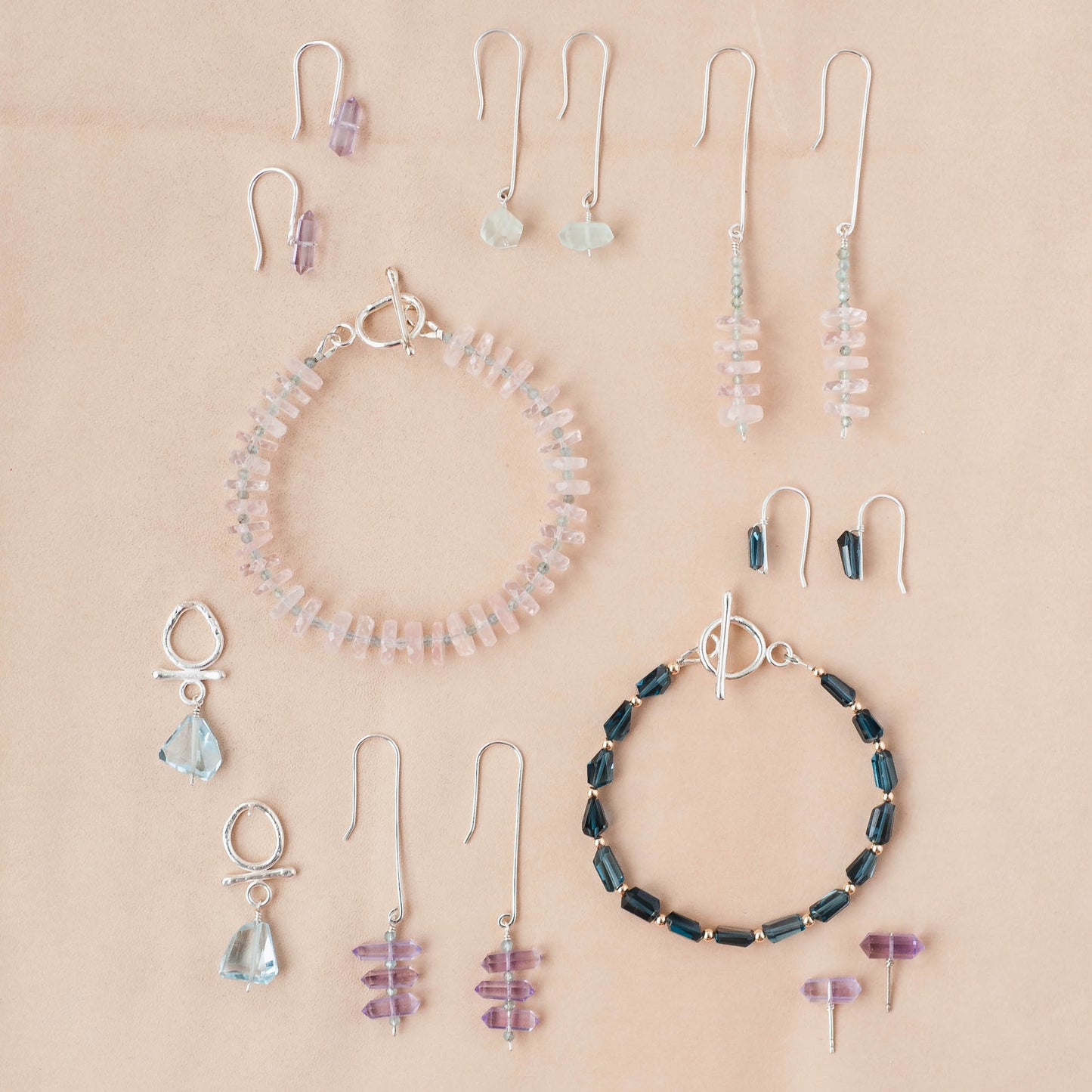 The Celestial Balance Stud Earrings – Double-Terminated Pink Amethyst