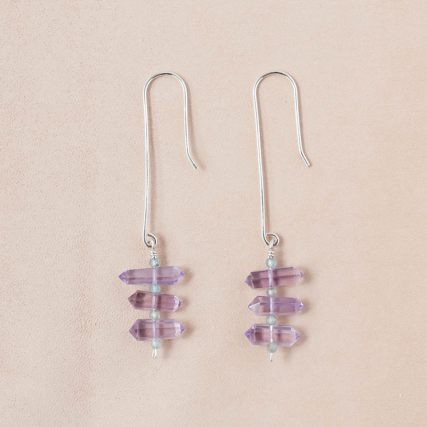 The Intuitive Path Dangle Earrings – Double-Terminated Pink Amethyst & Blue Apatite