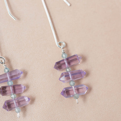 The Intuitive Path Dangle Earrings – Double-Terminated Pink Amethyst & Blue Apatite