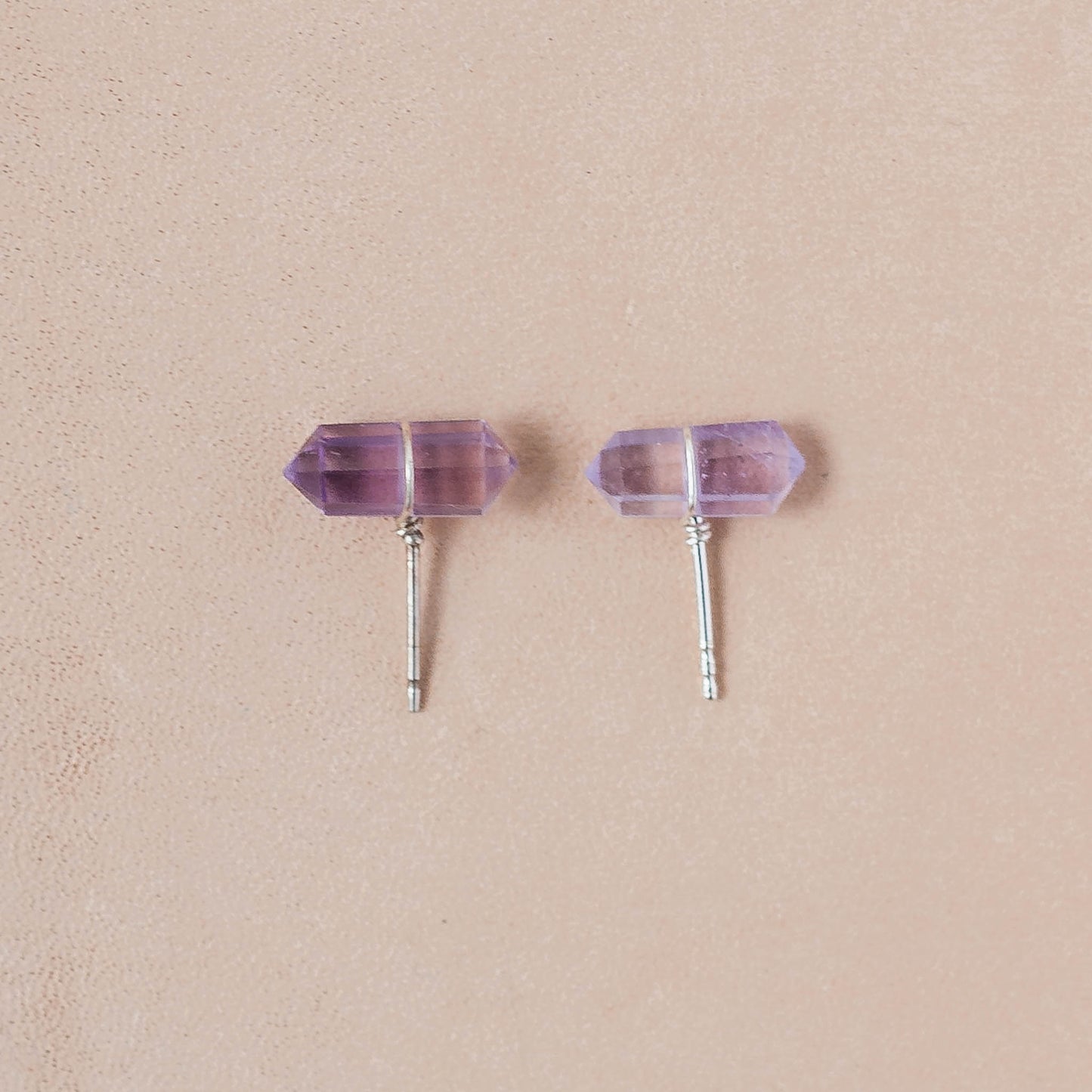 The Celestial Balance Stud Earrings – Double-Terminated Pink Amethyst