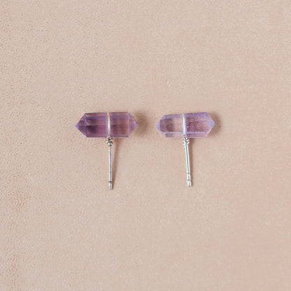 The Celestial Balance Stud Earrings – Double-Terminated Pink Amethyst