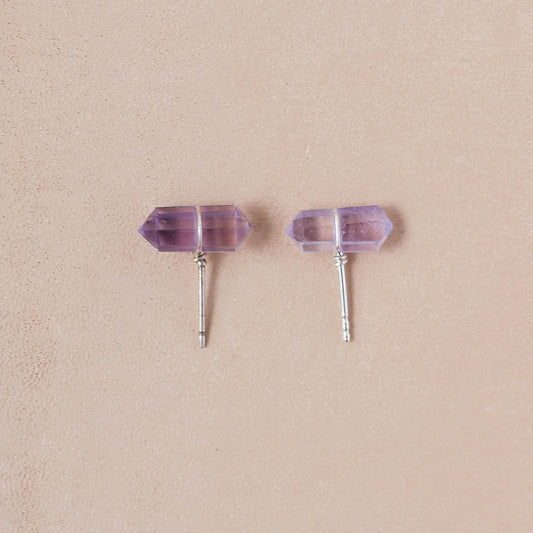 The Celestial Balance Stud Earrings – Double-Terminated Pink Amethyst