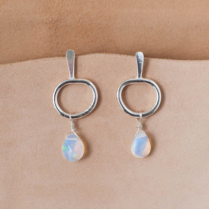 The Ethereal Light Drop Earrings – Pear-Shaped Opal & Fused Argentium